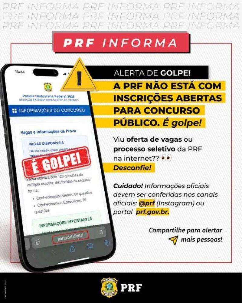 Ilustração da notícia PRF alerta para site falso com anúncio de processo seletivo, com cargos que nem existem